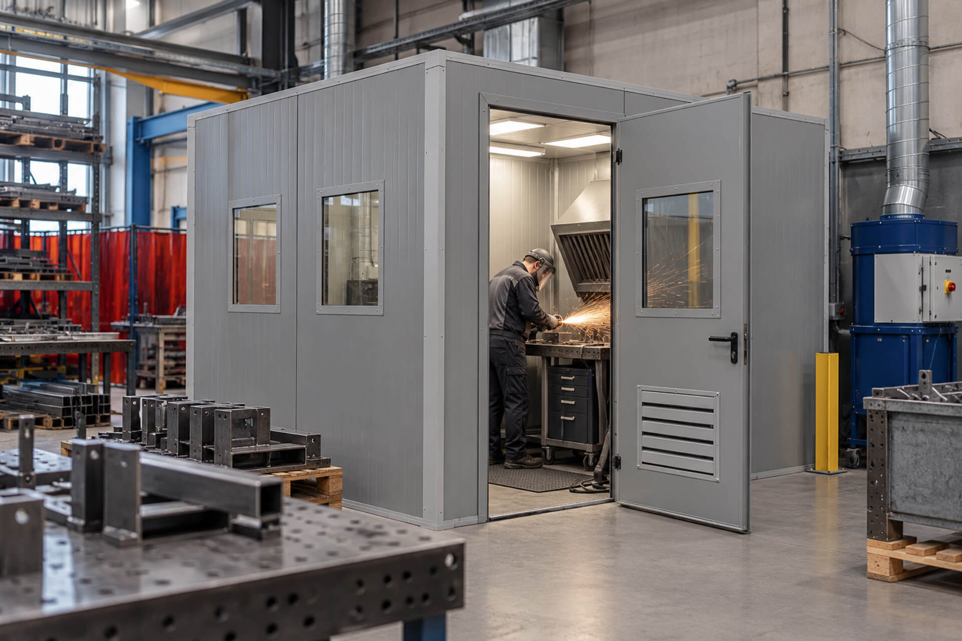 industriele slijpwerkplaats met vonken